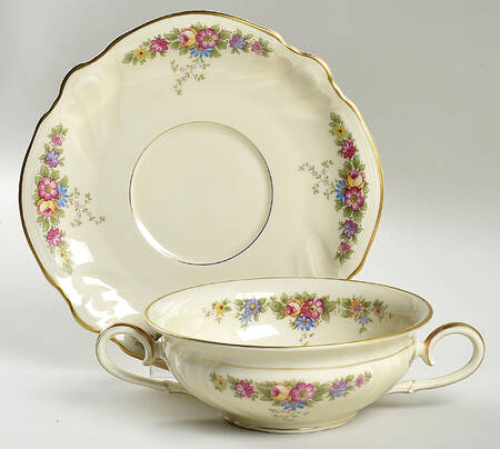K2880-2865-2824 (Cream) Footed Cream Soup Bowl & Saucer Set