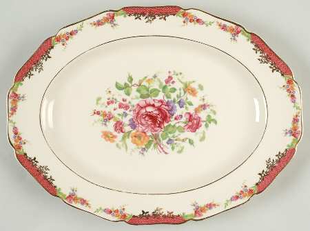 King's Rose (Cream Background, Scalloped) 12" Oval Serving Platter
