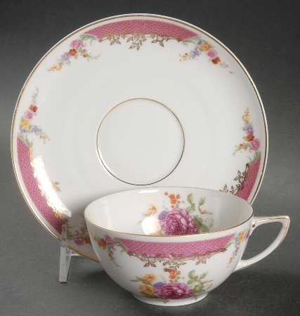 King's Rose (White Background, 1-8" Trim) Flat Cup & Saucer Set