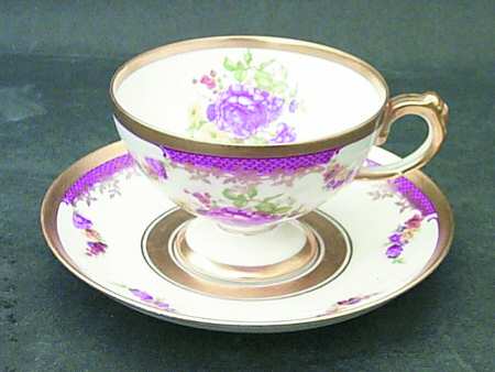 King's Rose (White Background, 1-2" Gold) Footed Cup & Saucer Set