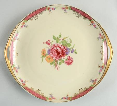 King's Rose (Cream Background, Smooth) Handled Cake Plate