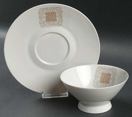 Lace Antique Footed Cream Soup Bowl & Saucer Set