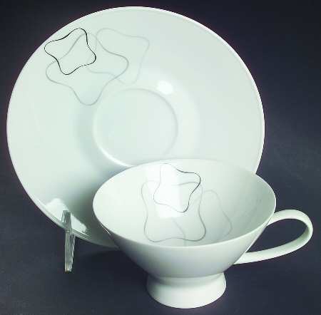 Linear Grey and Black Footed Cup & Saucer Set