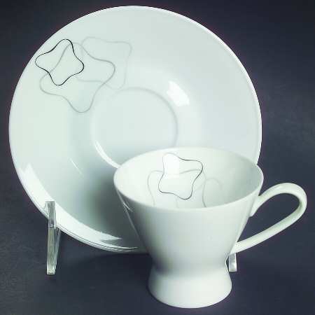 Linear Grey and Black Footed Demitasse Cup & Saucer Set