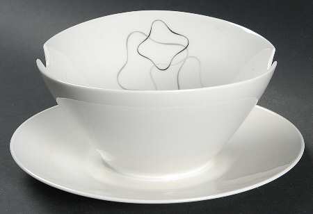 Linear Grey and Black Gravy Boat with Attached Underplate
