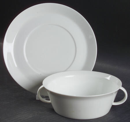 Linear Berlin White Flat Cream Soup Bowl & Saucer Set
