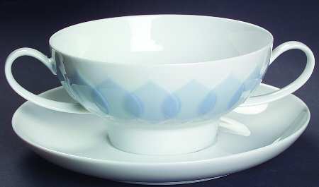 Lotus Azure Footed Cream Soup Bowl & Saucer Set