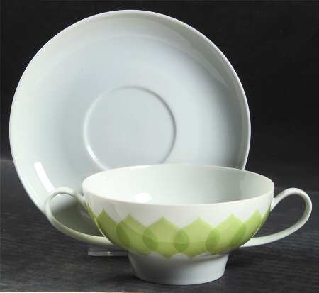 Lotus Green Footed Cream Soup Bowl & Saucer Set