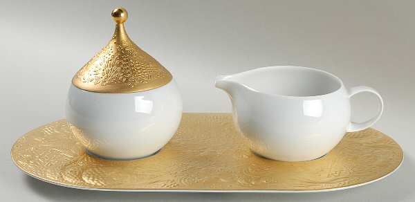 Magic Flute Gold (Sarastro) Creamer & Sugar with Lid & Tray Set