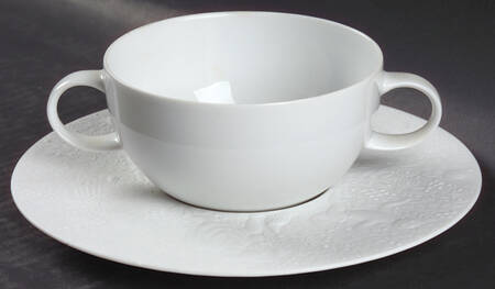Magic Flute White Flat Cream Soup Bowl & Saucer Set