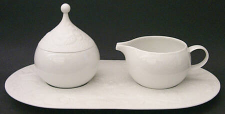 Magic Flute White Creamer & Sugar with Lid & Tray Set