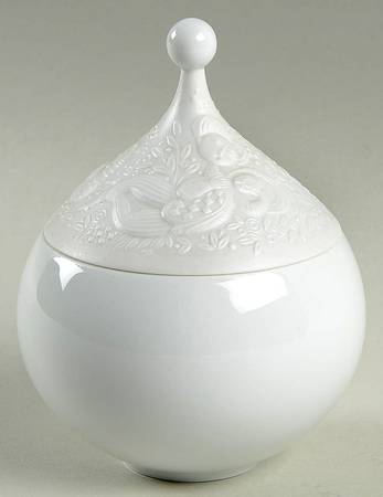 Magic Flute White Sugar Bowl & Lid