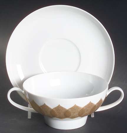 Marquise (Lotus Shape) Footed Cream Soup Bowl & Saucer Set