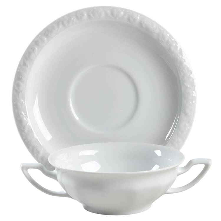 Maria White (12 Sided) Flat Cream Soup Bowl & Saucer Set