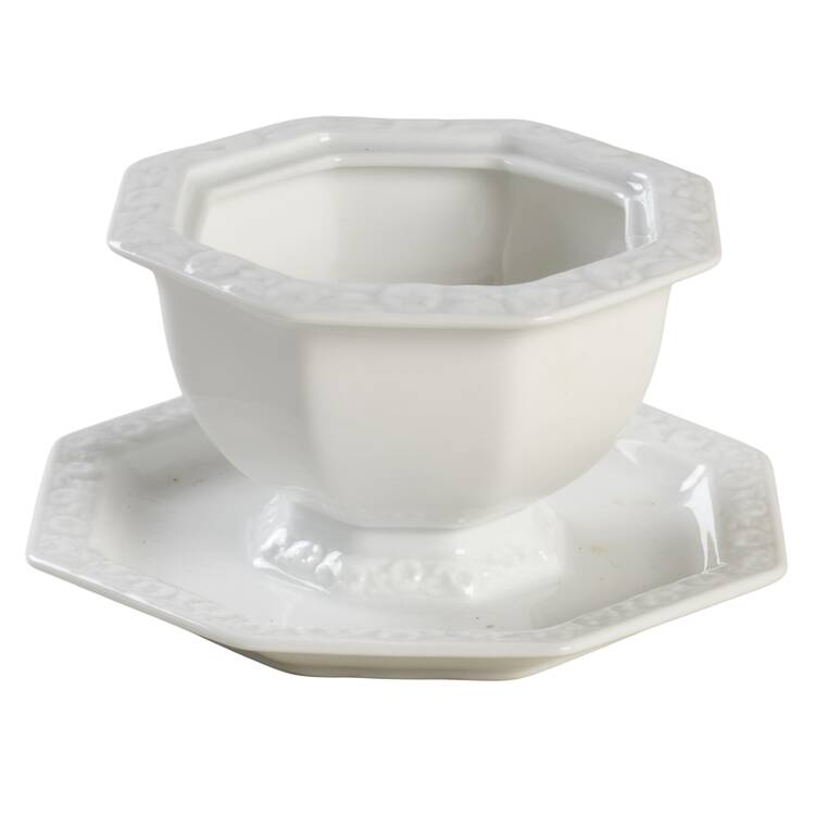 Maria White (12 Sided) Mustard with Attached Underplate No Lid