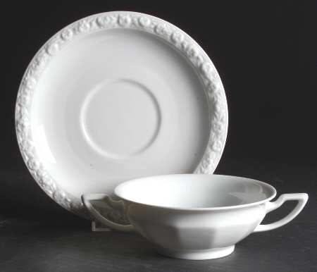 Maria White (12 Sided) Flat Cream Soup Bowl & Saucer Set
