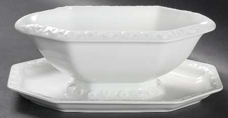 Maria White (12 Sided) Gravy Boat with Attached Underplate