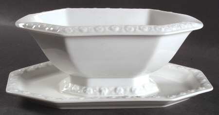 Maria White (12 Sided) Gravy Boat with Attached Underplate