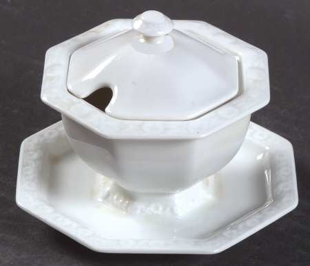 Maria White (12 Sided) Mustard with Lid & Attached Underplate
