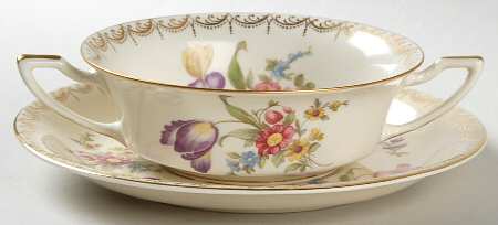 Meissen (Cream) Flat Cream Soup Bowl & Saucer Set