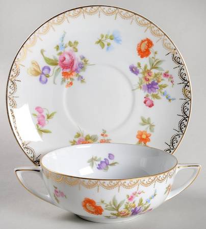 Meissen (White) Flat Cream Soup Bowl & Saucer Set