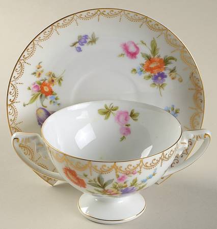 Meissen (White) Footed Bouillon Cup & Saucer