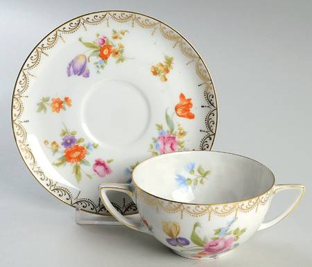 Meissen (White) Flat Bouillon Cup & Saucer
