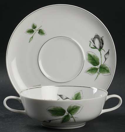 Midnight Rose Footed Cream Soup Bowl & Saucer Set
