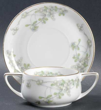 Mistletoe (Gold Trim) Flat Bouillon Cup & Saucer
