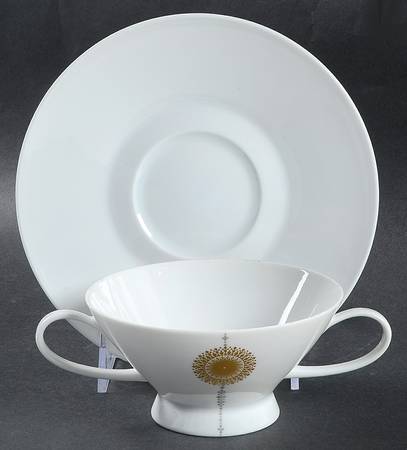 Midnite Sun Footed Cream Soup Bowl & Saucer Set
