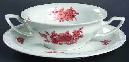 Monticello Orange Flat Cream Soup Bowl & Saucer Set