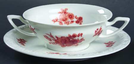 Monticello Orange Footed Cream Soup Bowl & Saucer Set