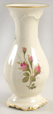 Moss Rose (Pompadour, Ivory Body, Off Center) 8" Vase
