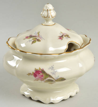 Moss Rose (Pompadour, Ivory Body, Off Center) Sugar Bowl & Lid
