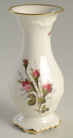 Moss Rose (Pompadour, Ivory Body, Off Center) 7" Vase
