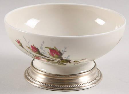 Moss Rose (Pompadour, Ivory Body, Off Center) Candy Box w/Sterling Base, Rim, Finial No Lid