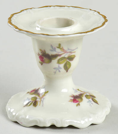 Moss Rose (Pompadour, Ivory Body, Off Center) Single Light Candlestick