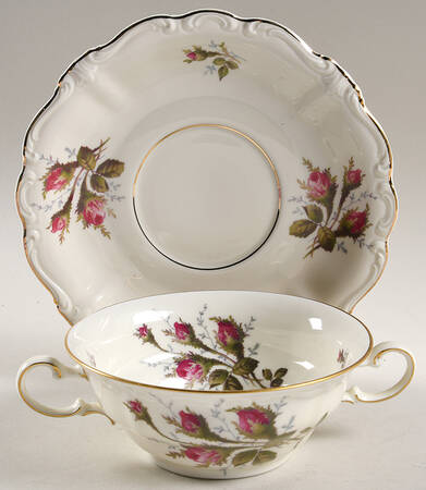Moss Rose (Pompadour, Ivory Body, Off Center) Flat Cream Soup & Saucer Set