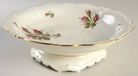 Moss Rose (Pompadour, Ivory Body, Off Center) 10" Footed Bowl