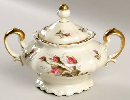 Moss Rose (Pompadour, Ivory Body, Off Center) Sugar Bowl & Lid