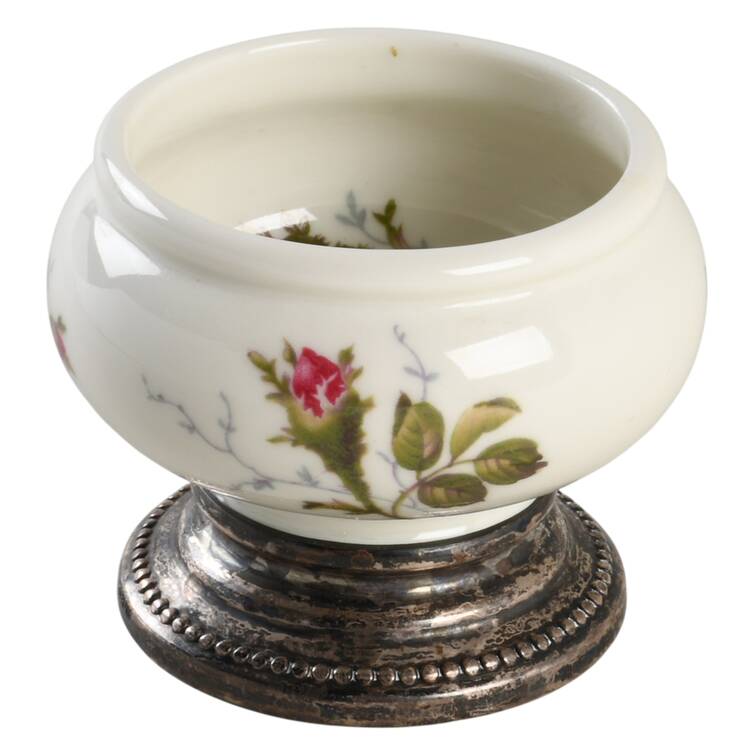 Moss Rose (Pompadour, Ivory Body, Off Center) Sterling Base Salt Cellar No Lid