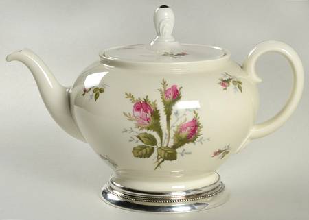 Moss Rose (Pompadour, Ivory Body, Off Center) Teapot & Lid w/Sterling Base
