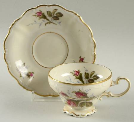 Moss Rose (Pompadour, Ivory Body, Off Center) Footed Demitasse Cup & Saucer Set