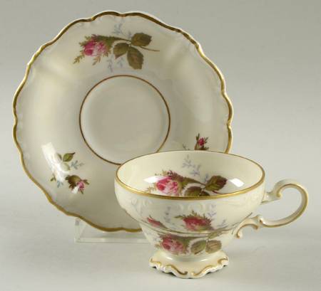 Moss Rose (Pompadour, Ivory Body, Off Center) Footed Demitasse Cup & Saucer Set