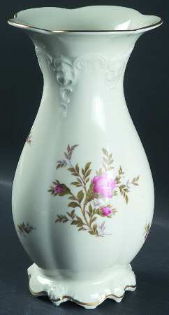 Moss Rose (Pompadour, Ivory Body, Off Center) 9" Vase