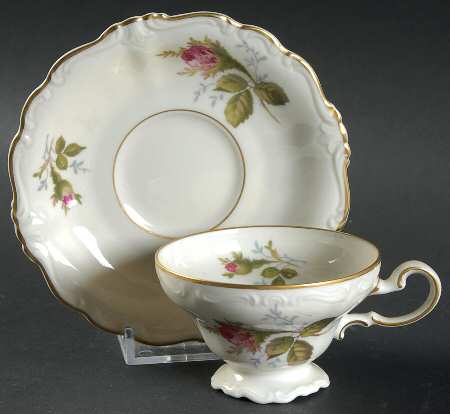 Moss Rose (Pompadour, Ivory Body, Off Center) Footed Demitasse Cup & Saucer Set