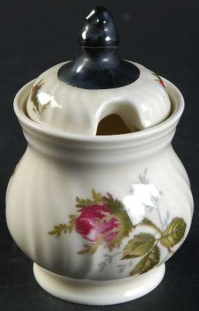 Moss Rose (Pompadour, Ivory Body, Off Center) Mustard Jar & Lid
