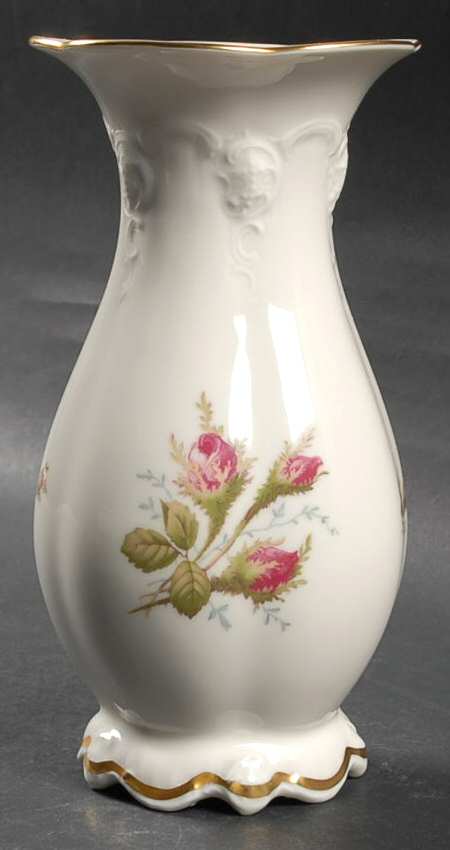 Moss Rose (Pompadour, Ivory Body, Off Center) 6" Vase