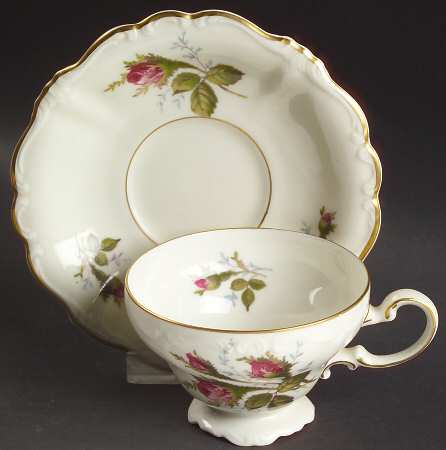 Moss Rose (Pompadour, Ivory Body, Off Center) Footed Demitasse Cup & Saucer Set