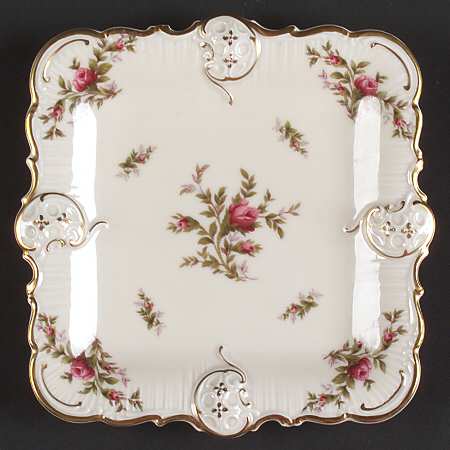 Moss Rose (Pompadour, Ivory Body, Off Center) 6" Square Tray